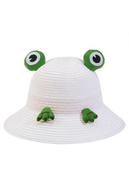 Chapeau de paille à œil de grenouille pour enfants de 1 à 3 ans, blanc