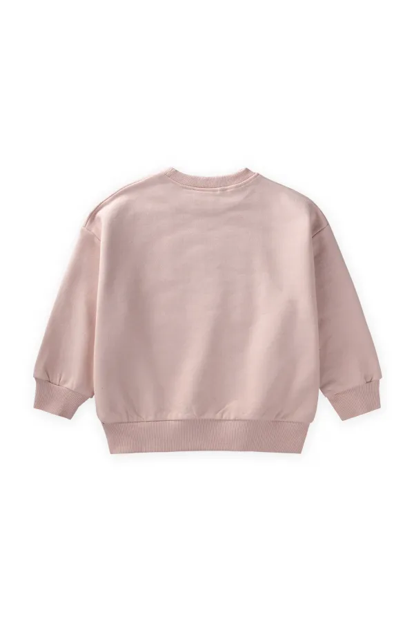 Sequined Crescent Moon and Star Embroidered Sweatshirt, Ages 2-8, Powder Pink