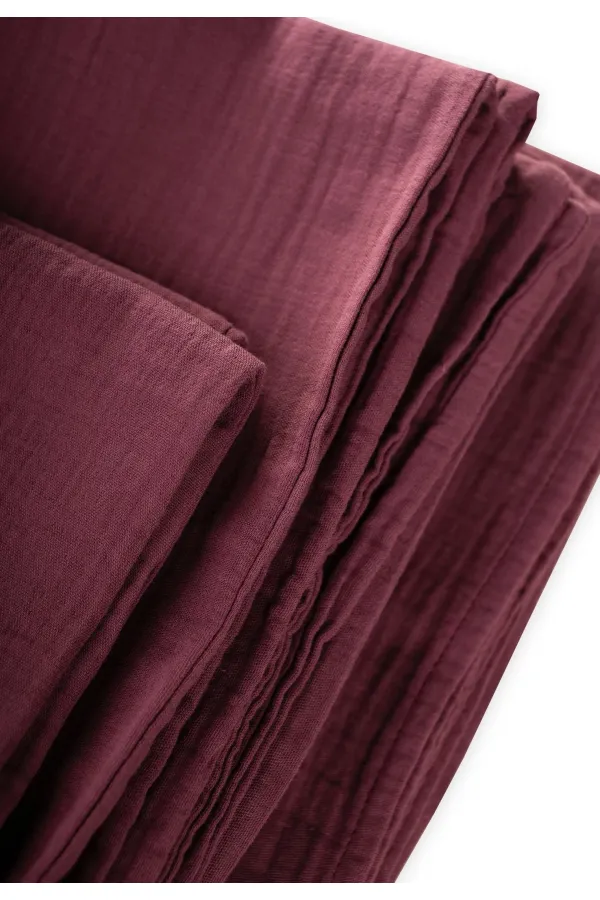 Housse de couette en mousseline avec pochette, 100 x 135 cm +/- 3 cm, drap-housse 120 x 150 cm, taie d'oreiller 35 x 45 cm, prune