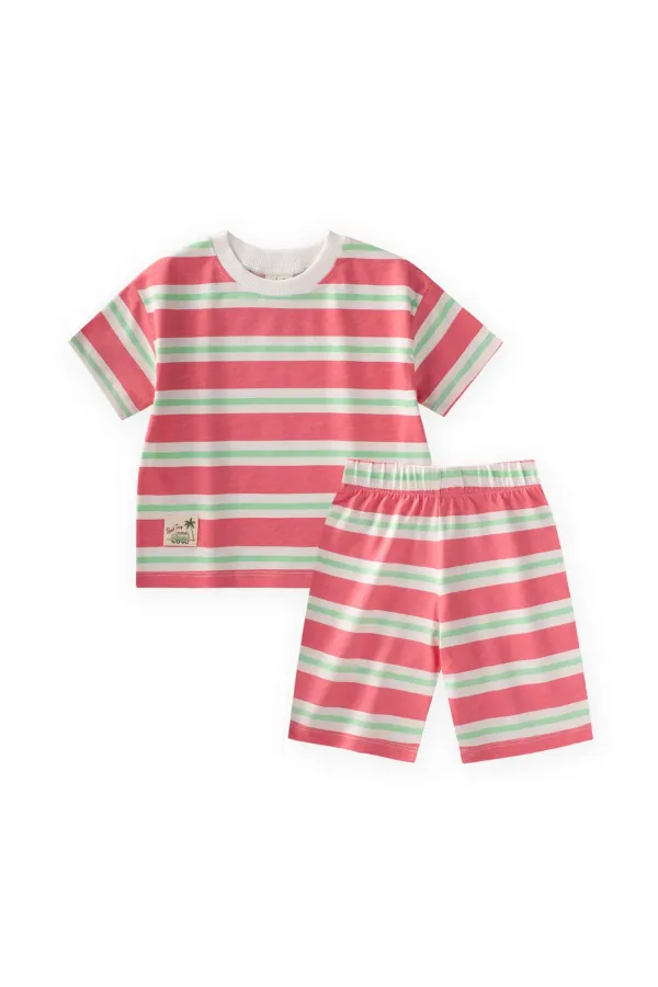 Striped Shorts Set, Ages 1-7, Fuchsia Green Striped Striped Shorts Set, Ages 1-7, Fuchsia Green Striped
