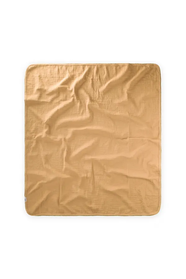 Lace Embroidered Single Layer Muslin Blanket 100x100 cm +/- 3 cm Mustard Yellow