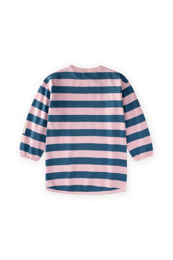 Triko Çizgili Tunik 4-12 Yaş Pudra Mavi Çizgili