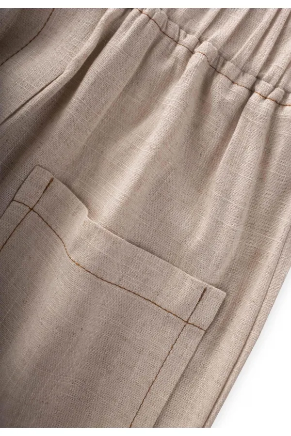 Kontrast Dikişli Keten Pantolon 2-7 Yaş Naturel