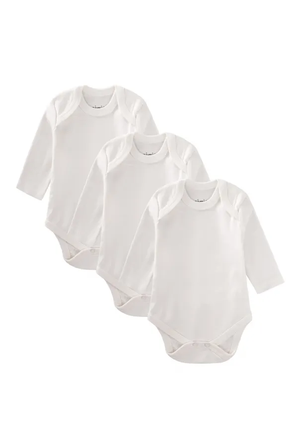 Üçlü Uzun Kol Zıbın 0-3 Yaş Beyaz