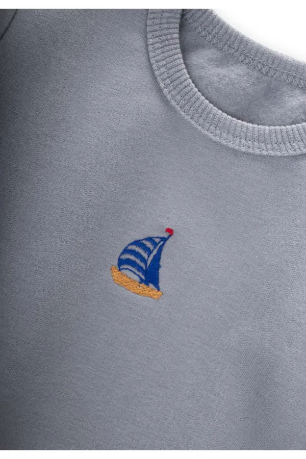 Yelken Nakışlı Sweatshirt Takım 0-2 Yaş Mint Yeşil
