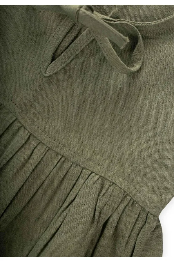 Linen Suit with Embroidered Legs, Khaki Green for 2-7 Years Old Linen Suit with Embroidered Legs, Khaki Green for 2-7 Years Old