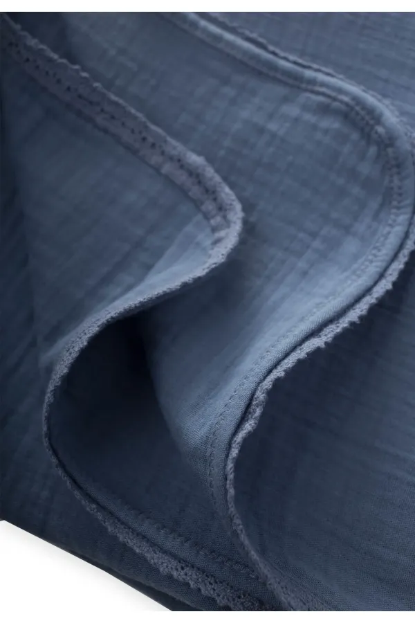 Couverture en mousseline simple épaisseur brodée de dentelle 100 x 100 cm +/- 3 cm Bleu indigo