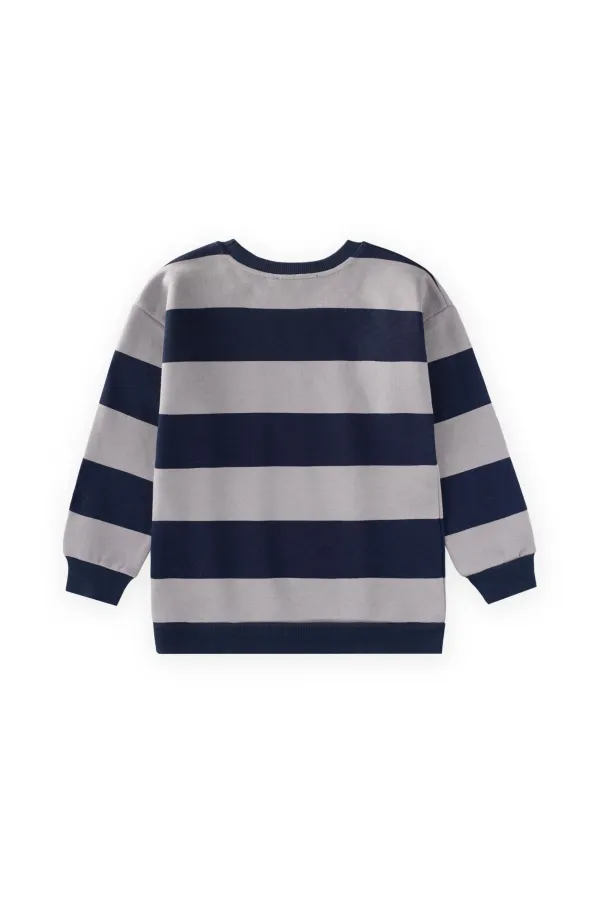 Sweatshirt 4-12 Yaş Gri Lacivert Çizgili Sweatshirt 4-12 Yaş Gri Lacivert Çizgili