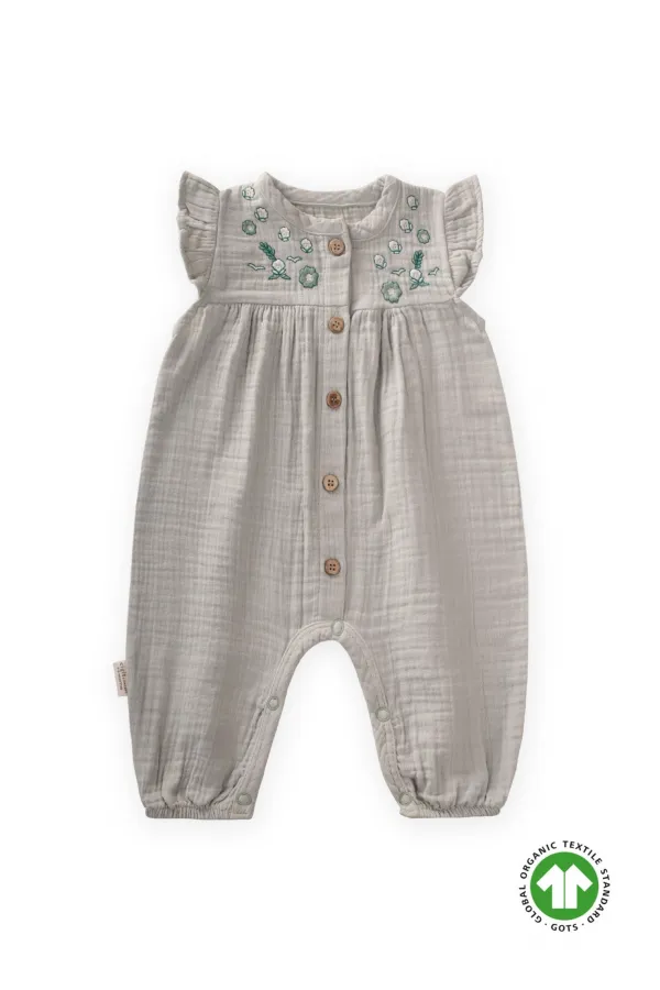 Organic Embroidered Muslin Overalls for 0-3 Years Old Aqua Green
