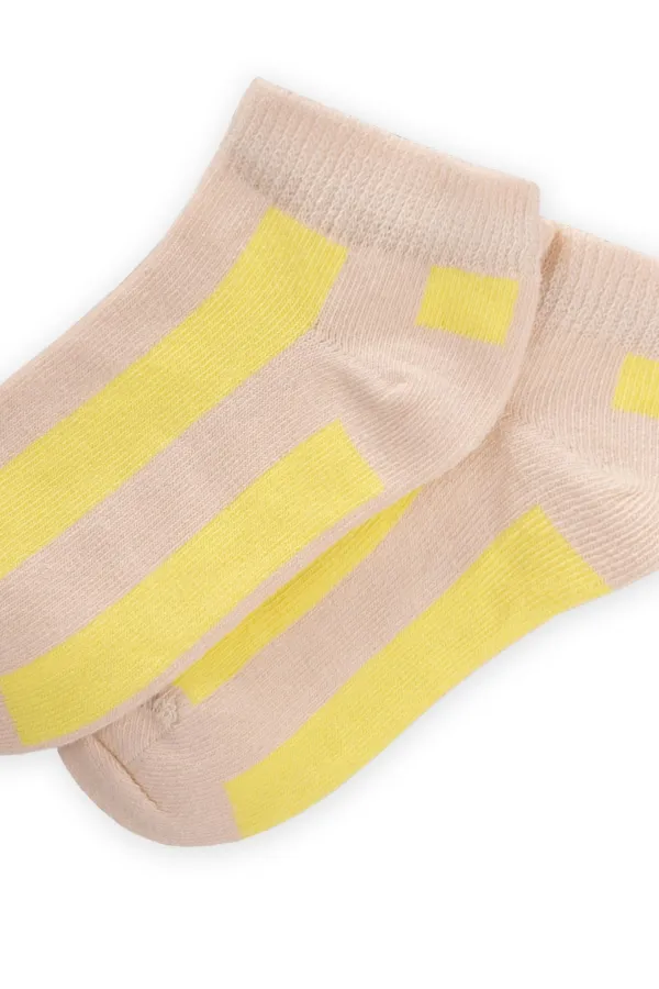 Kalın Çizgili Çocuk Patik Çorabı 5-12 Yaş Kum - Sarı