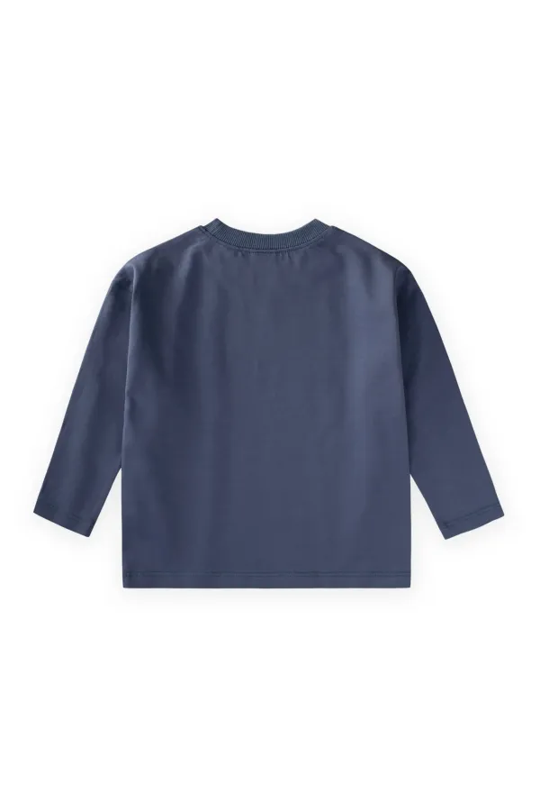 T-shirt à manches longues avec slogan, 2-10 ans, bleu indigo