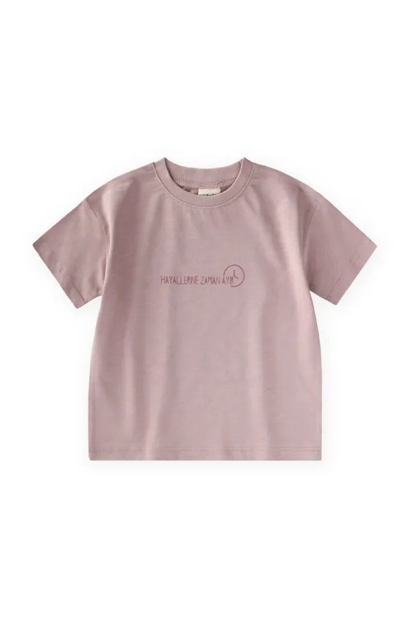 Slogan Baskılı T-Shirt 2-10 Yaş Leylak