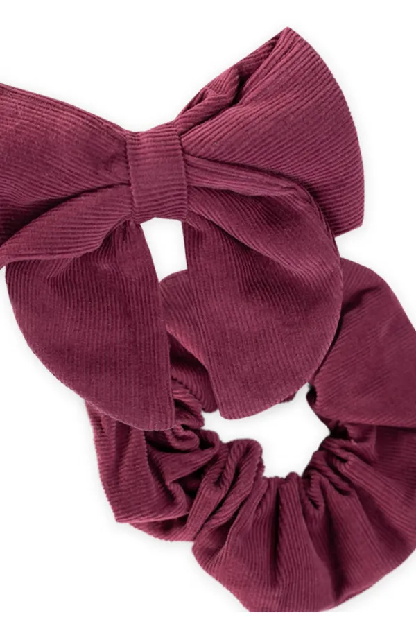 Pince à cheveux bordeaux avec ruban et élastique