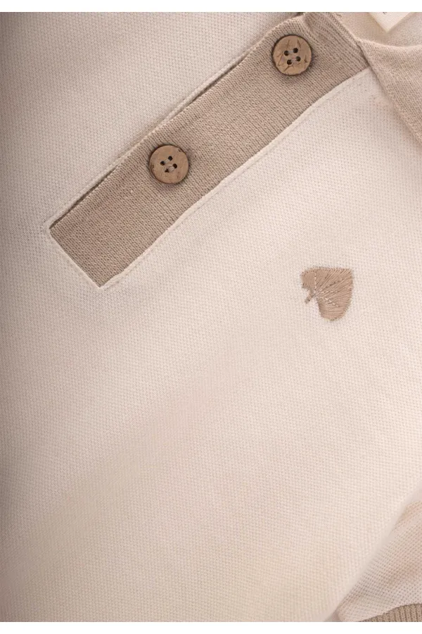 Polo à col roulé brodé de feuilles, beige, 2-10 ans