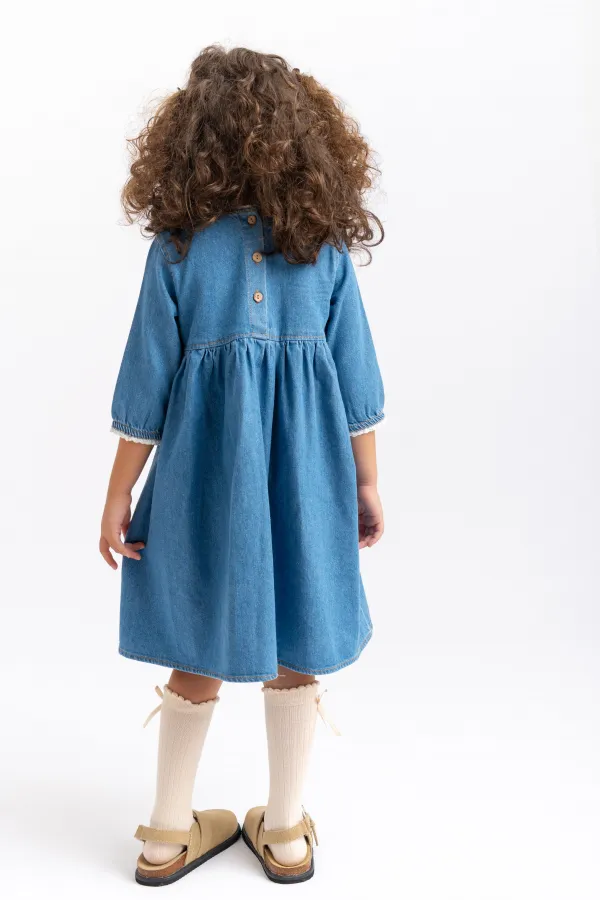 Denim Dress with Tomato Pastel Blue for Ages 2-7
