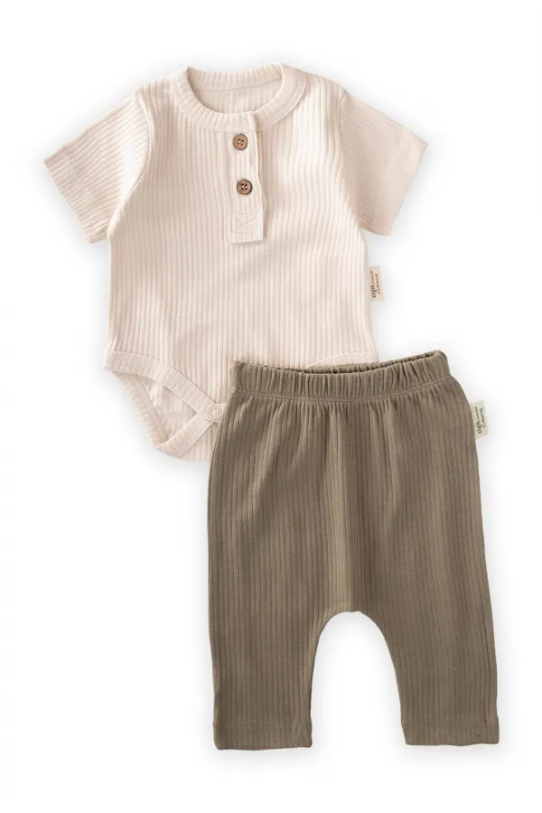 Basic Bodysuit Set for 0-3 Years Old Light Beige