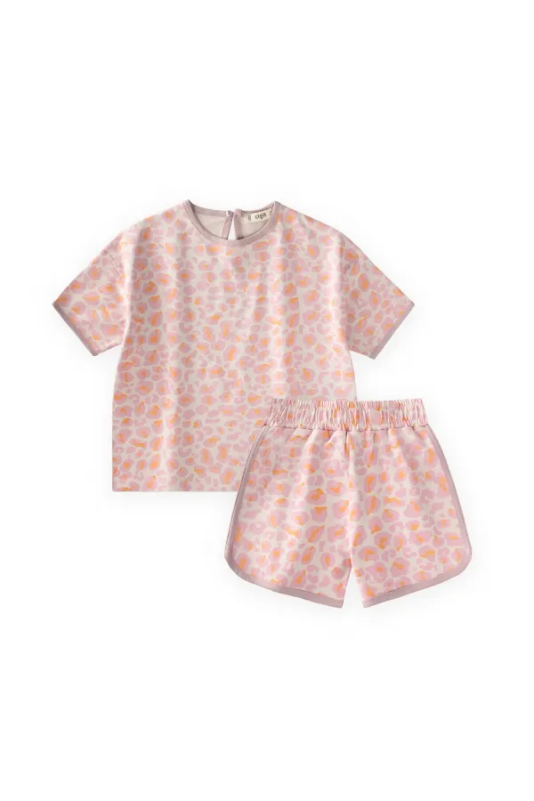 Patterned Oversize Shorts Set, Ages 1-7, Beige