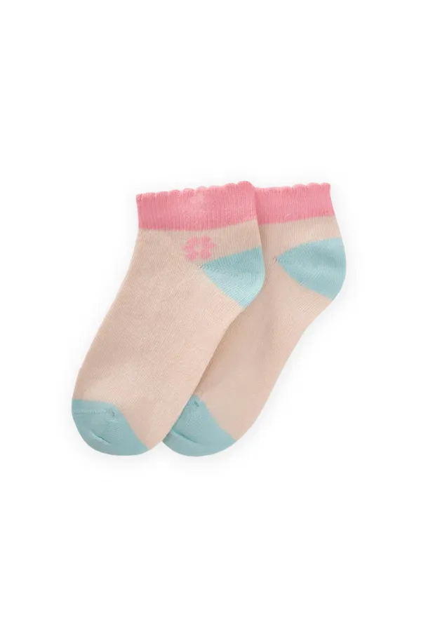 Topuk Burnu Renkli Çocuk Patik Çorabı 5-12 Yaş Mavi Pembe