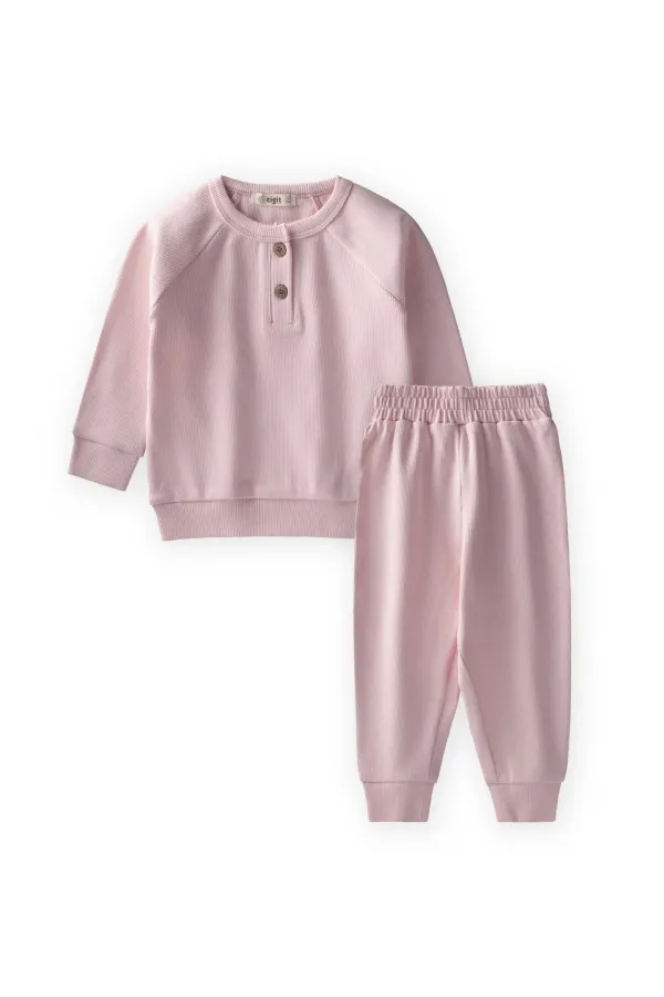 Raglan Sleeve Plaid Basic Set 1-5 Years Old Powder Pink