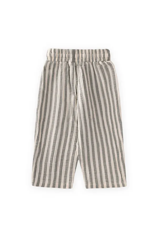 Müslin Pantolon 1-10 Yaş Yeşil Kalın Çizgili