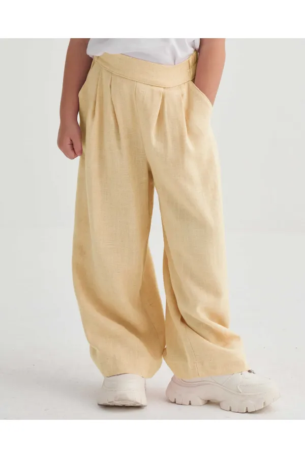 Pileli Bol Pantolon 2-7 Yaş Sarı