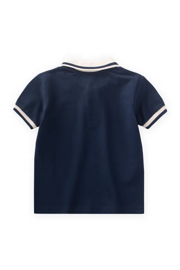 Polo Neck T-Shirt 2-10 Years Old Navy Blue