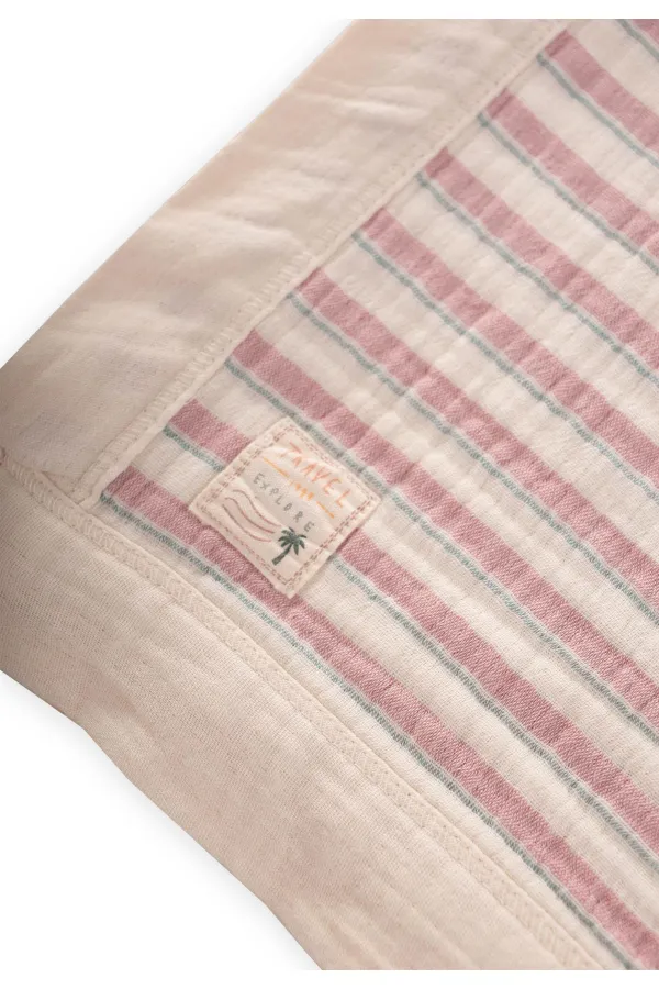 Kalın Biyeli Çift Kat Ham Battaniye 85X90 Cm Mint Yeşili-Gül Kurusu