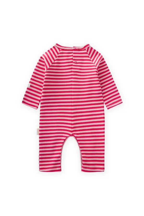 Çizgili Triko Tulum 0-3 Yaş Pudra Mercan