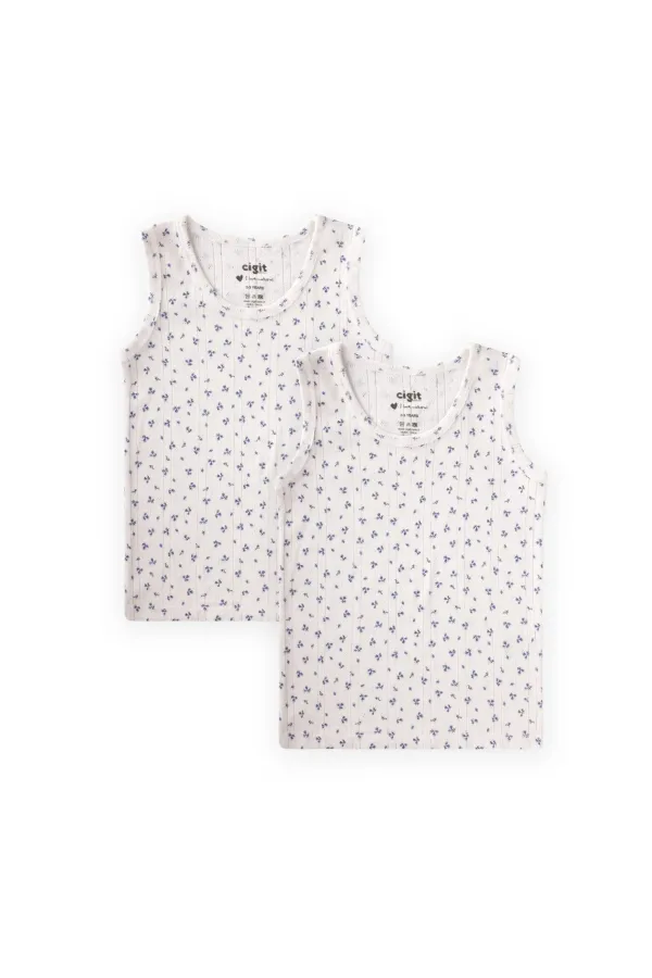 Débardeur deux pièces à larges bretelles, 2-11 ans, blanc cassé, bleu marine, motif floral