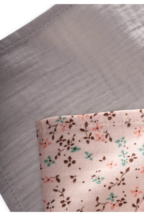 Double Muslin Burp Cloth Set 25x25 cm Powder Pink Floral Print, Mink