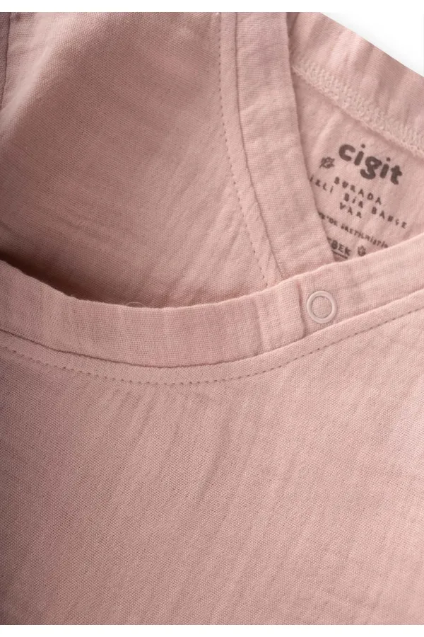 Organic Kruvaze Müslin Tulum 0-9 Ay Pudra Pembe