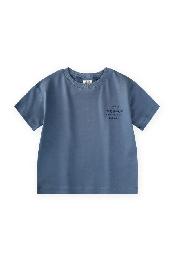 Slogan Printed T-Shirt, Ages 2-10, Indigo Blue