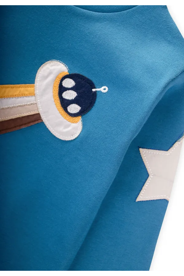 Uzay Aracı Aplikeli Pijama Takım 2-8 Yaş İndigo Mavi