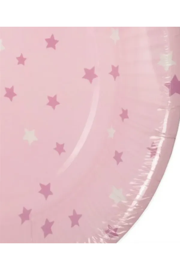 8-Piece Cardboard Plate with Pink Stars