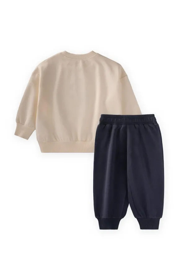 Ensemble sweat-shirt 1-7 ans écru bleu marine