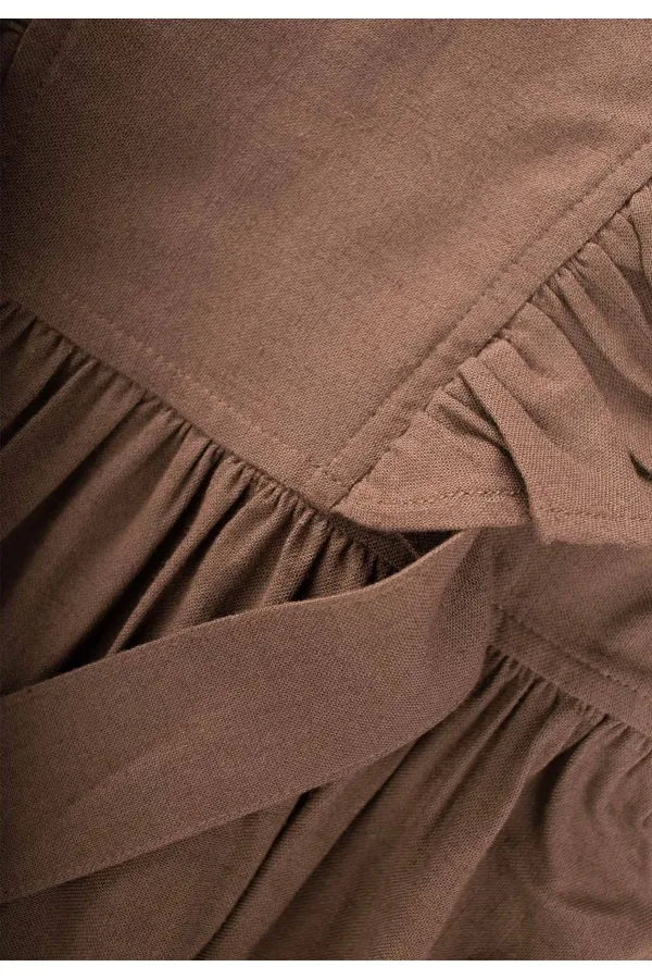 Yanları Bağcıklı Keten elbise 2-7 Yaş Caramel