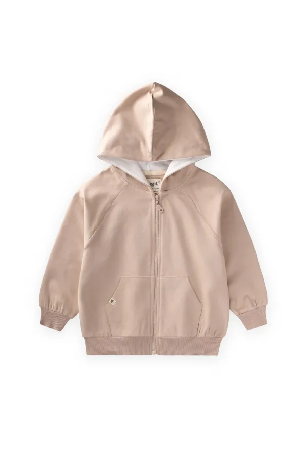 Gilet zippé à capuche, 1 à 14 ans, beige