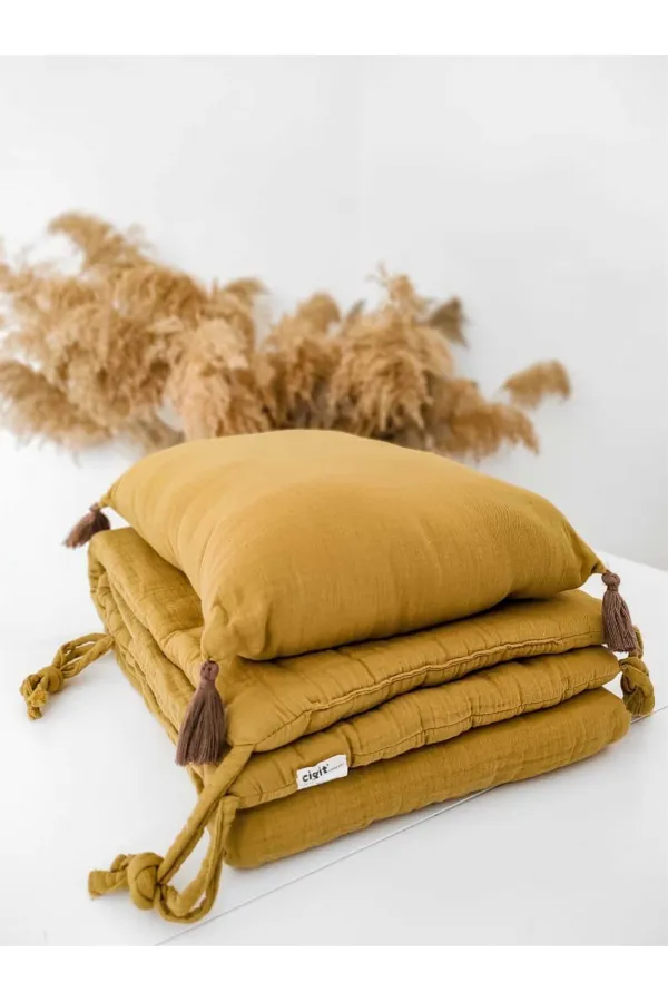 Müslin Bebek Yatak Koruma Yastık Seti (Yıkanmıştır) 32X180 cm +/- 2 cm Hardal Sarı