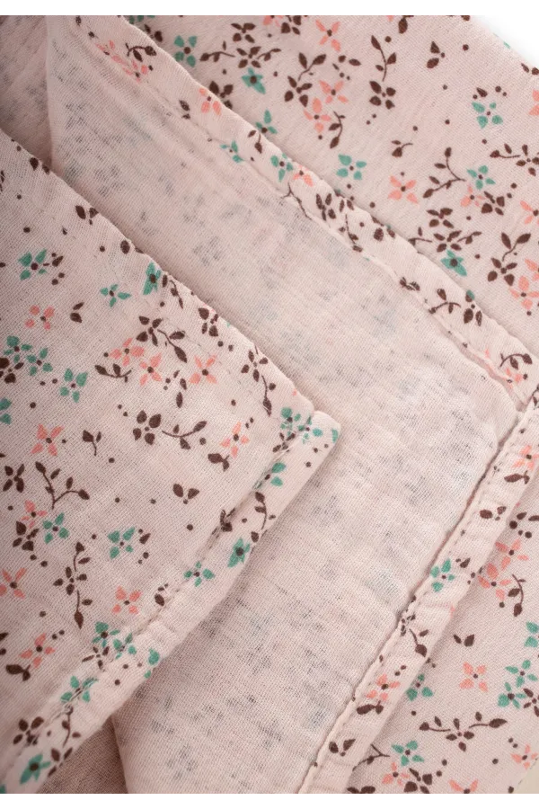 Couverture en mousseline imprimée 90x100 cm, rose poudré à motifs floraux