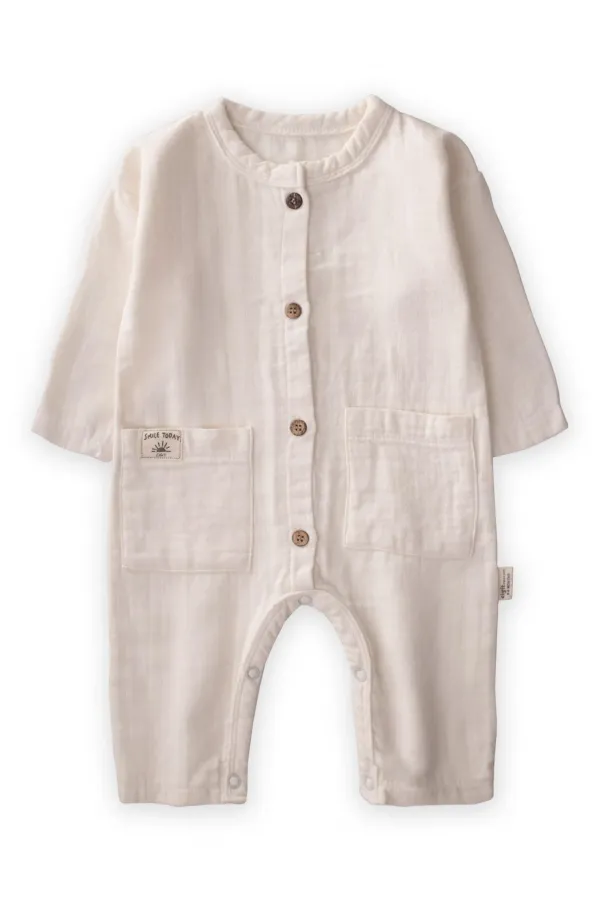 Flamlı Müslin Mevsimlik Tulum Naturel