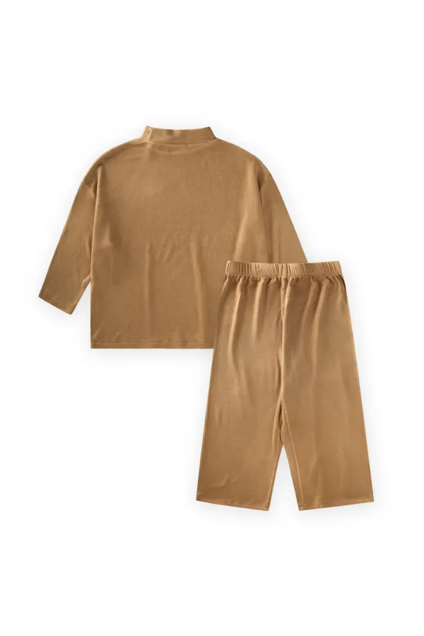 Yumuşak Dökümlü Oversize Bambu Takım 3-10 Yaş Olive