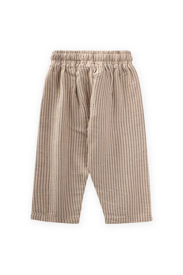 Müslin Pantolon 1-10 Yaş Bej İnce Çizgili