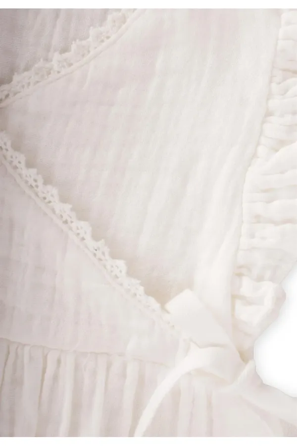 Organic Müslin Dantel Detaylı Şort Zıbın 0-2 Yaş Ekru