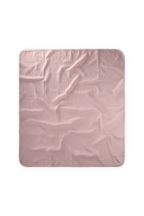 Couverture en mousseline simple épaisseur brodée de dentelle, 100 x 100 cm +/- 3 cm, rose poudré