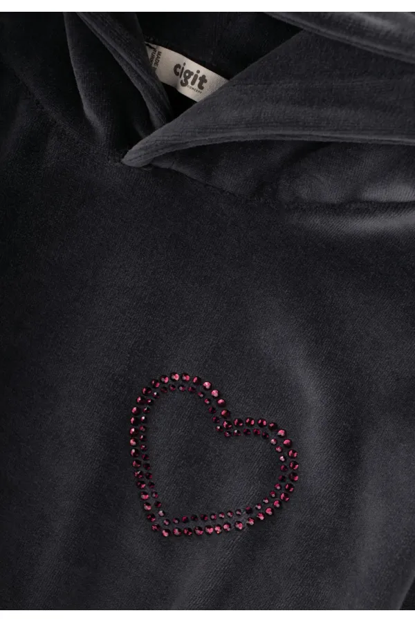 Ensemble sweat-shirt à capuche en velours, 2-8 ans, noir