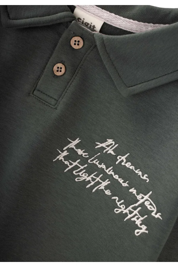 Ensemble sweat-shirt à col brodé, 2-10 ans, vert tendre