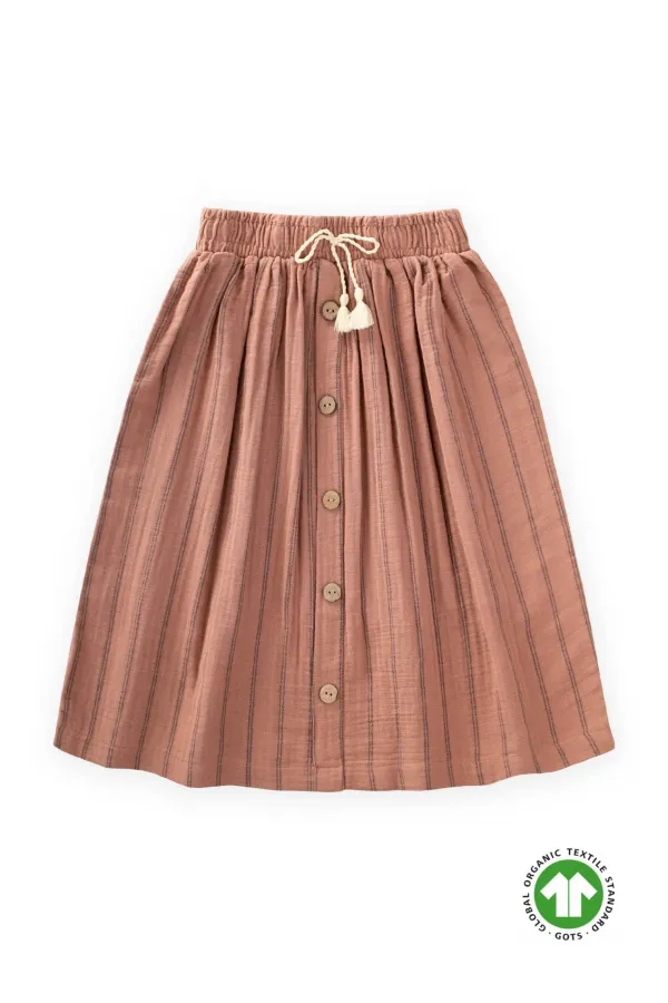 Jupe en mousseline biologique marron à double rayures, 2-8 ans