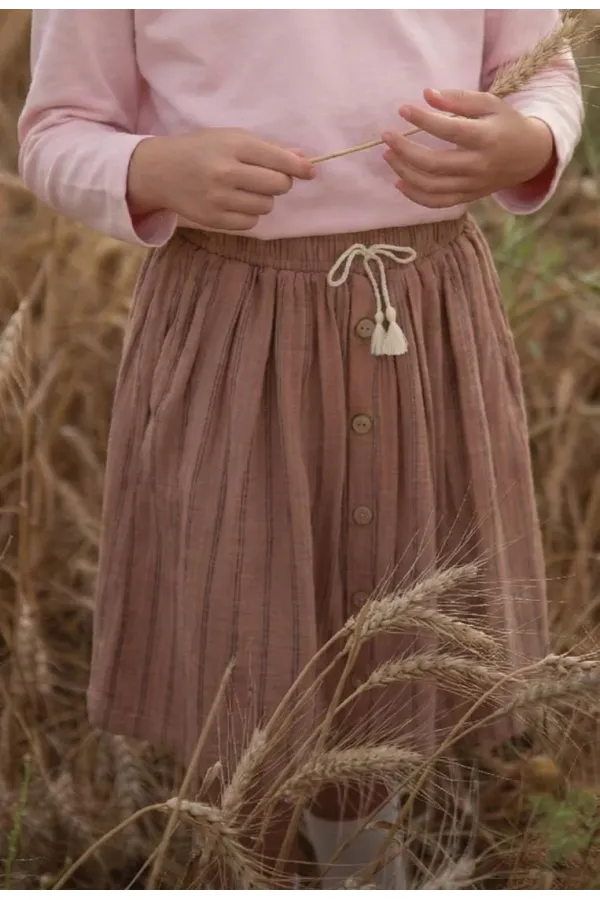 Jupe en mousseline biologique marron à double rayures, 2-8 ans