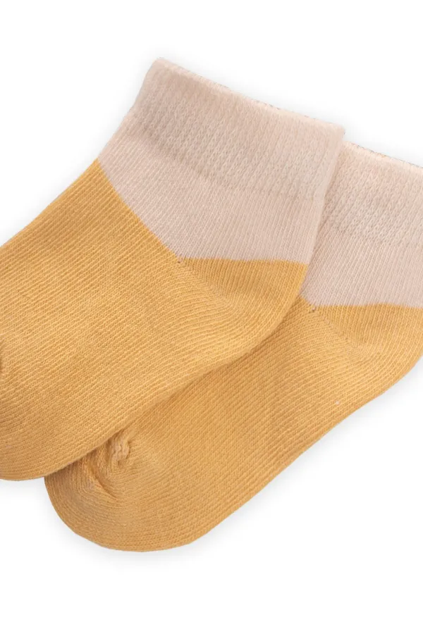 Chaussettes-chaussons bicolores pour bébé de 0 à 4 ans, jaune moutarde