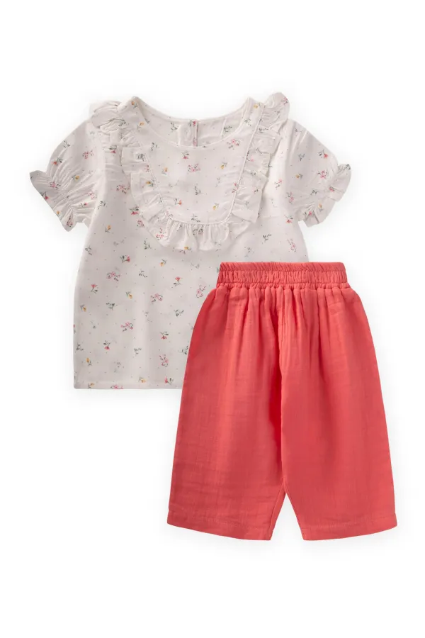 Crispy Flower Patterned Baby Set 0-3 Years Ecru